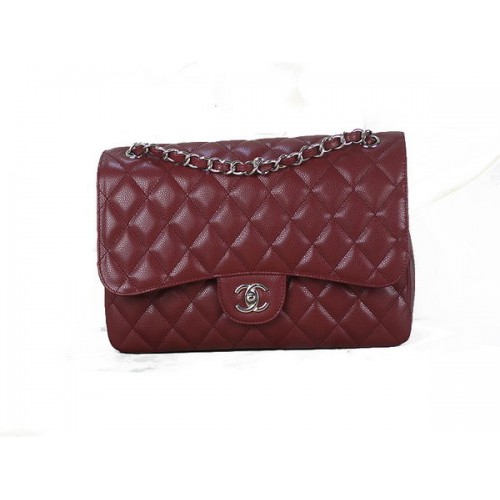 Torebka Chanel Classic Flap Bag 1113 w kolorze bordowym, oryginalna skóra Cannage Pattern Silver
