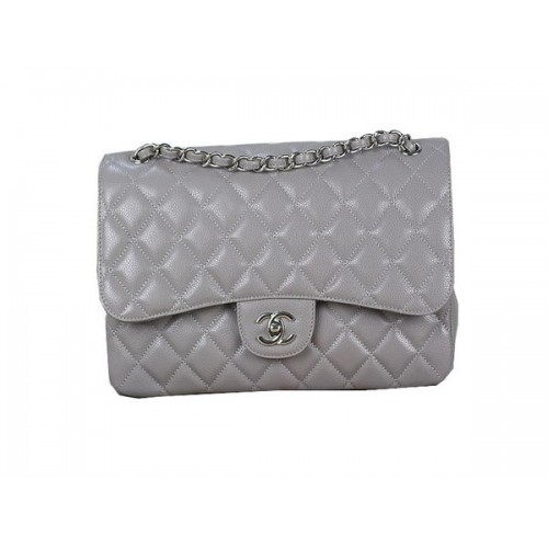 Torebka Chanel Classic Flap Bag 1113, szara, oryginalna, srebrna, ze skóry w kolorze Cannage