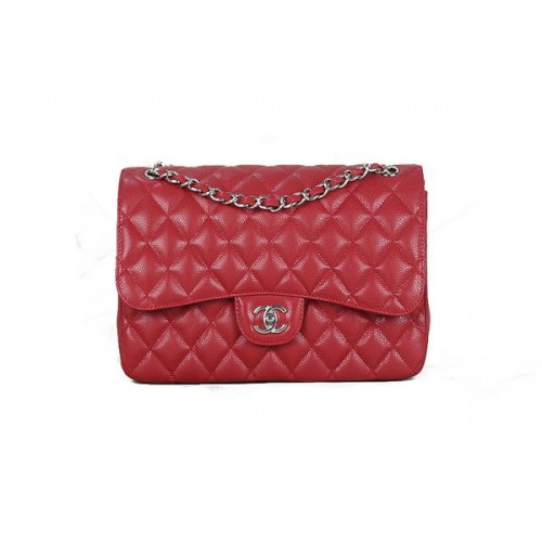 Torebka Chanel Classic Flap Bag 1113 Red Original Cannage Pattern Leather Silver
