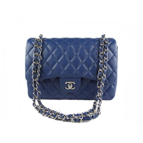 Torebka Chanel Classic Flap Bag 1113 RoyalBlue Original Sheepskin Leather Silver