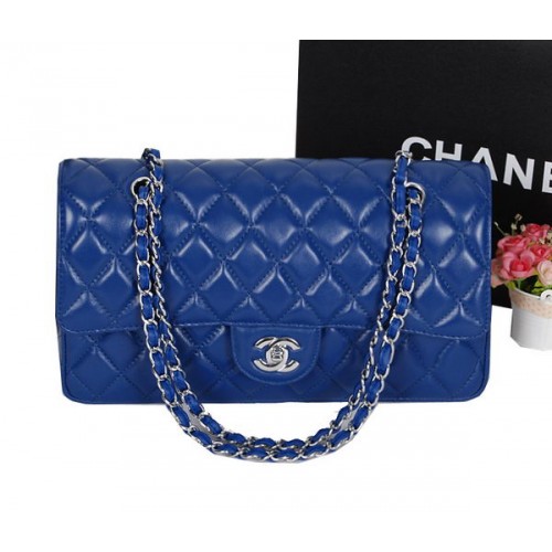 Torebka Chanel Classic Flap Bag 1113 RoyalBlue Sheepskin Leather Silver