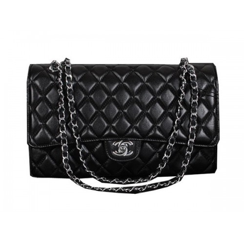 Torebka Chanel Classic Flap Bag 1119, czarna, owcza, srebrna