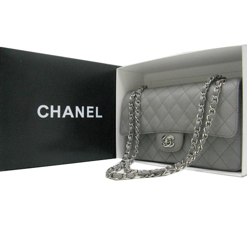 Torebka Chanel Classic Flap Bag z serii 2.55, oryginalny wzór Cannage CHA1112, szary
