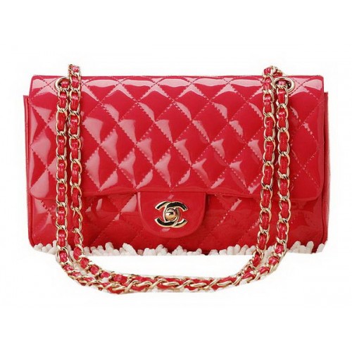 Torebka Chanel Classic Flap Bag z lakierowanej skóry serii 2.55 CHA1112 w kolorze brzoskwiniowym