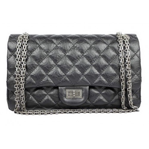 Torebka Chanel Classic Flap Bag A37587 Oryginalna skóra Czarno-srebrna
