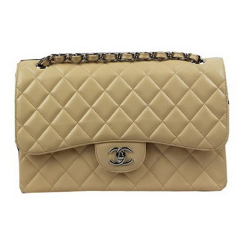 Torebka Chanel Classic Flap Bag Apricot Cannage Pattern CF1113 Silver