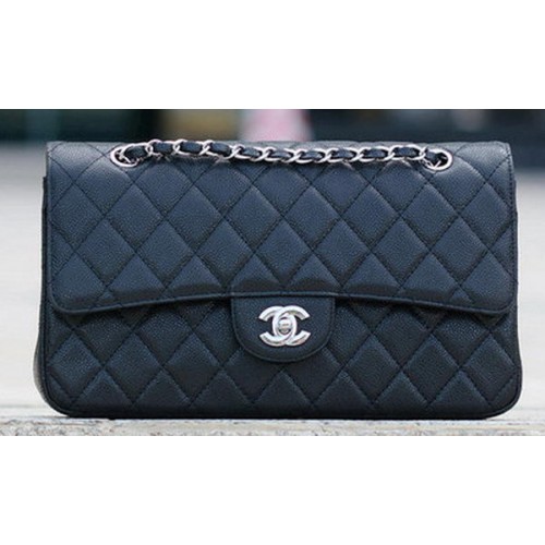Torebka Chanel Classic Flap Bag Black Cannage Pattern A1113 Silver