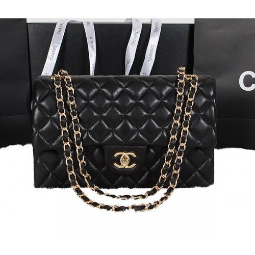 Torebka Chanel Classic Flap Bag w kolorze czarnym, oryginalna skóra owcza A1118, złota