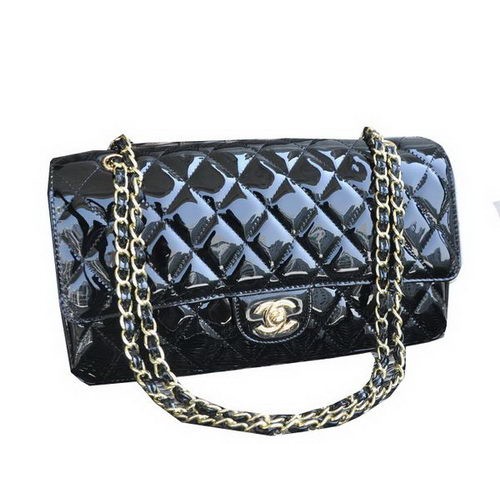 Torebka Chanel Classic Flap Bag z czarnej lakierowanej skóry CHA1113 Gold