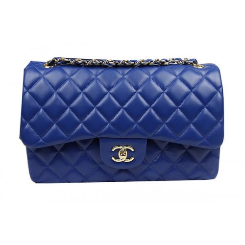 Torebka Chanel Classic Flap Bag w kolorze niebieskim, oryginalna skóra CF1113, złota