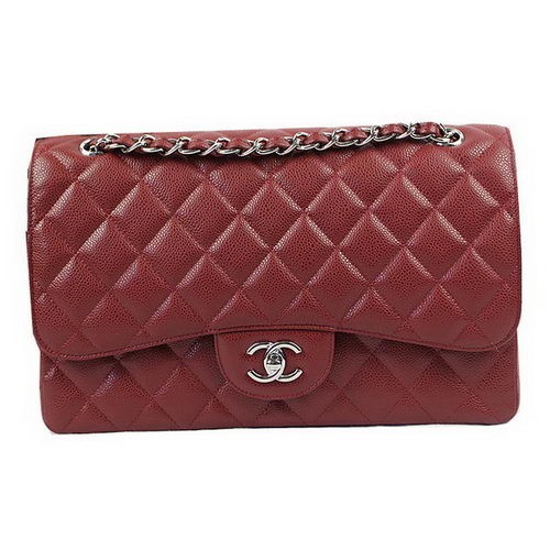 Torebka Chanel Classic Flap Bag w kolorze bordowym, wzór Cannage CF1113, srebrna