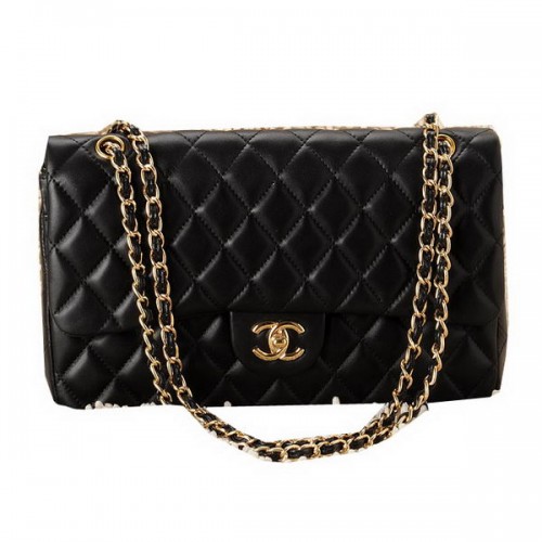 Torebka Chanel Classic Flap Bag CHA1113 z czarnej skóry owczej