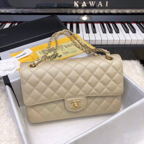Torebka Chanel Classic Flap Bag Chevron Caviar Leather A01112A w kolorze szampana