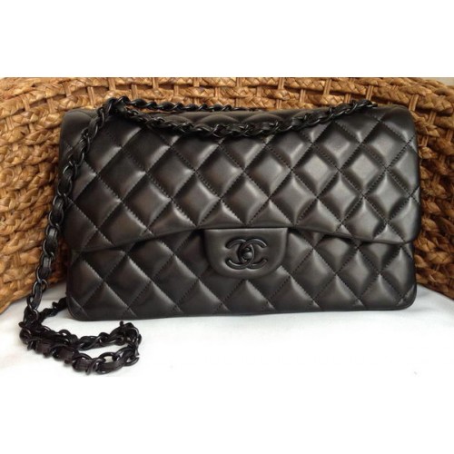 Torebka Chanel Classic Flap Bag z oryginalnej skóry jagnięcej A1113 w kolorze czarnym