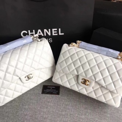Torebka Chanel Classic Flap Bag z oryginalnej skóry A1113 w kolorze białym