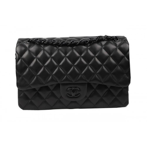 Torebka Chanel Classic Flap Bag z oryginalnej skóry owczej A1113 w kolorze czarnym