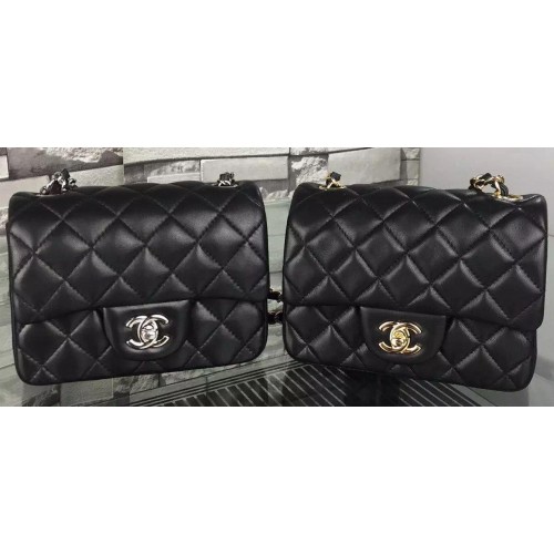 Torebka Chanel Classic Flap Bag z oryginalnej skóry owczej A5171 w kolorze czarnym