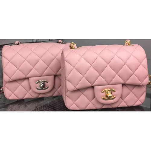 Torebka Chanel Classic Flap Bag z oryginalnej skóry owczej A5171 w kolorze różowym