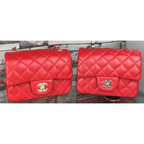 Torebka Chanel Classic Flap Bag z oryginalnej skóry owczej A5171 w kolorze czerwonym