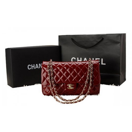 Torebka Chanel Classic Flap Bag z lakierowanej skóry CHA1113 Burgundowa