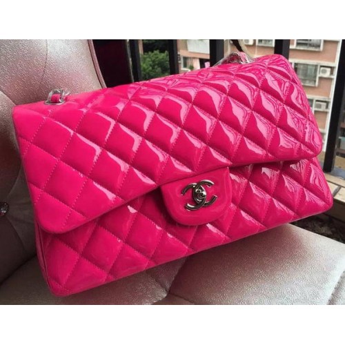 Torebka Chanel Classic Flap Bag Rose Original z lakierowanej skóry A1113 w kolorze srebrnym