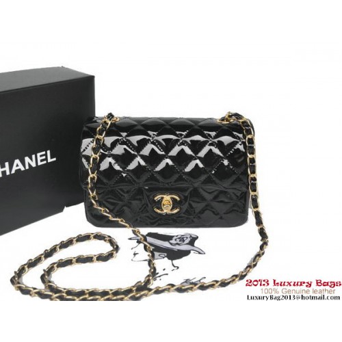 Torebki Chanel Classic Flap Bags Black Original Lakierowana skóra A1116 Gold