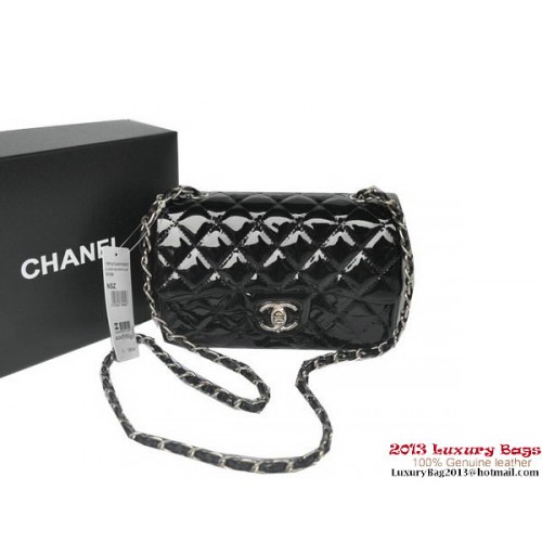 Torebki Chanel Classic Flap Bags Black Original Lakierowana skóra A1116 Silver