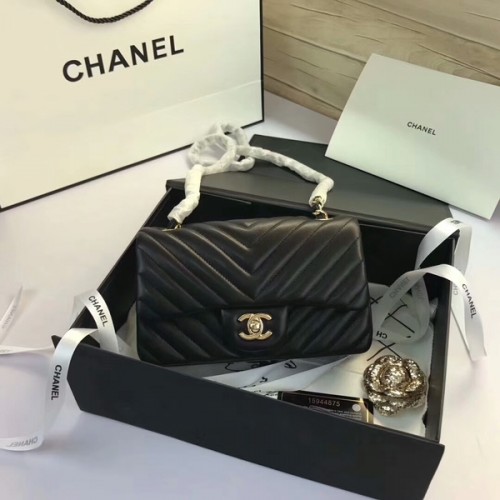 Torebki Chanel Classic Flap Bags Black Original Sheepskin Leather 1116 Gold