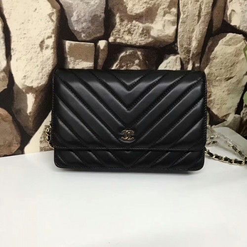 Torebki Chanel Classic Flap Bags Black Original Sheepskin Leather 33815 Glod