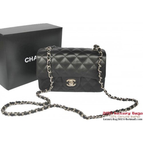 Torebki Chanel Classic Flap Bags Black Original Sheepskin Leather A1116 Silver