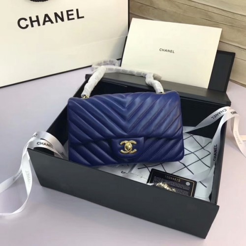 Torebki Chanel Classic Flap Bags Blue Original Sheepskin Leather 1116 Gold