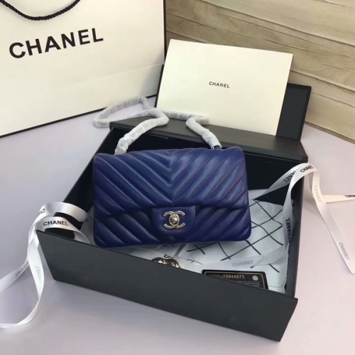 Torebki Chanel Classic Flap Bags Blue Original Sheepskin Leather 1116 Silver
