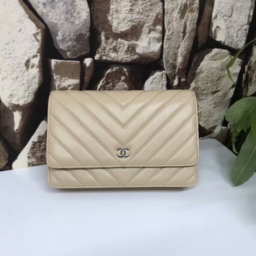 Torebki Chanel Classic Flap Bags Camel Original Sheepskin Leather 33815 Silver