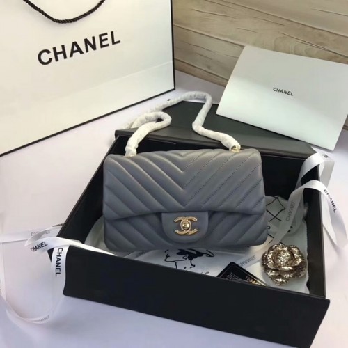 Torebki Chanel Classic Flap Bags Grey Original Sheepskin Leather 1116 Gold
