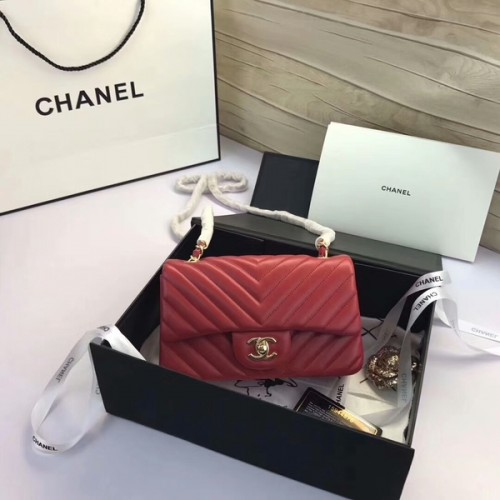 Torebki Chanel Classic Flap Bags Red Original Sheepskin Leather 1116 Gold