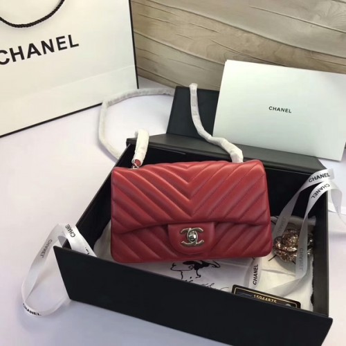 Torebki Chanel Classic Flap Bags Red Original Sheepskin Leather 1116 Silver