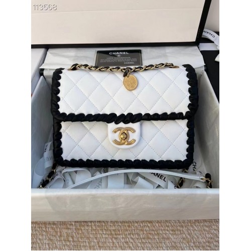 Torebka Chanel Classic Flap Shoulder Bag Original Sheepskin Leather AS6075 white