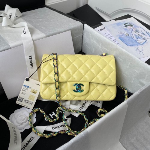 Torebka Chanel Classic Flap Shoulder Bag Original Sheepskin Leather Colors Buckle A01116 Yellow&Blue