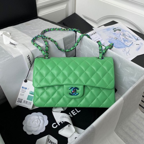 Torebka Chanel Classic Flap Shoulder Bag Original Sheepskin Leather Colors Buckle Medium A01113 Green&Blue