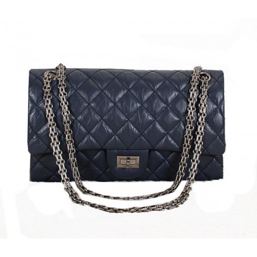 Torebki Chanel Classic Flap na ramię A226, niebieskie, owcze, srebrne