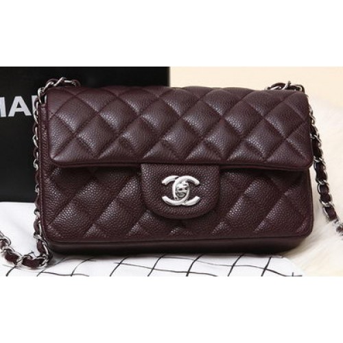 Torebka Chanel Classic Flap mini Burgundy Original Cannage Pattern CHA1280 Silver