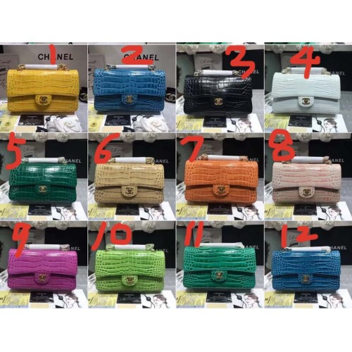 Klasyczna torebka Chanel, oryginalna, aligatorowa, metalowa, w odcieniu złota, A01112