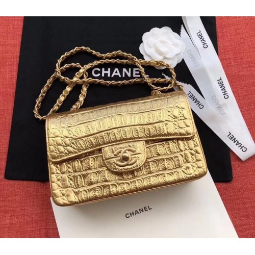 Torebka Chanel Classic Handbag Original Alligator Gold-Tone Metal A01116 złota