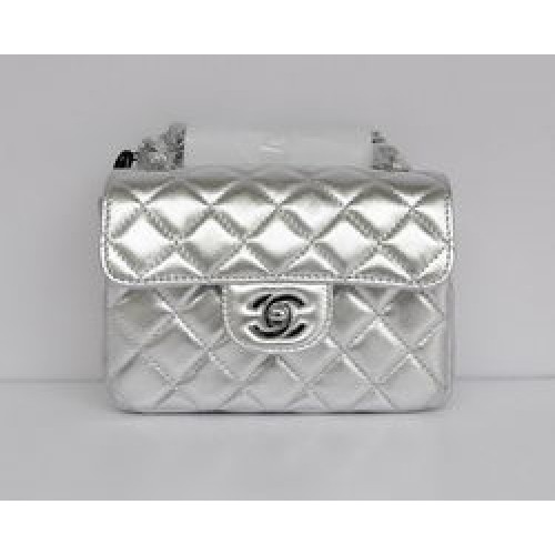 Torebka Chanel Classic Light Silver Lambskin Silver Chain Quilted Flap Bag 1115