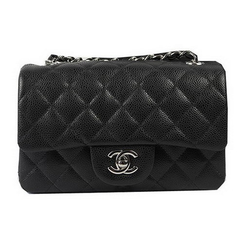 Torebka Chanel Classic MINI Flap Bag Black Cannage Pattern CF1119 Silver