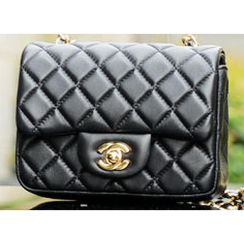 Torebka Chanel Classic MINI Flap Bag z czarnej skóry owczej A37585 Gold