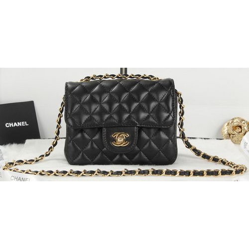 Torebka Chanel Classic MINI Flap Bag z czarnej skóry owczej A1115 Gold