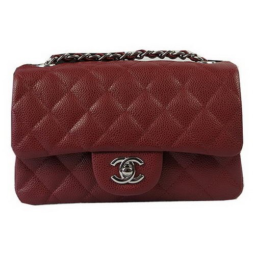 Torebka Chanel Classic MINI Flap Bag w kolorze bordowym, wzór Cannage CF1119, srebrna
