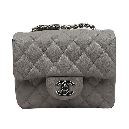 Torebka Chanel Classic MINI Flap Bag CF1115 w kolorze szarym, z wzorem Cannage, srebrna