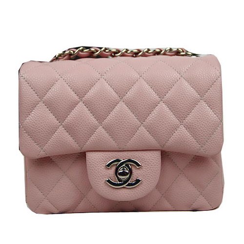 Torebka Chanel Classic MINI Flap Bag CF1115 w kolorze różowym, z wzorem Cannage, srebrna
